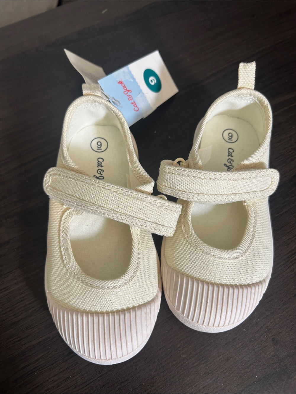 Cat & Jack Cream Canvas Mary Jane Sandals with Ribbed Toe